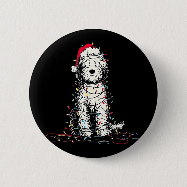 Funny Sheepadoodle Christmas Graphics Dog Lights L Button (Front)