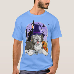 Funny Sheepadoodle Dog Halloween Witch Pumpkin  T-Shirt