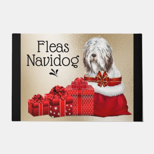 Funny sheepdog Christmas fleas navidog xmas gifts Doormat