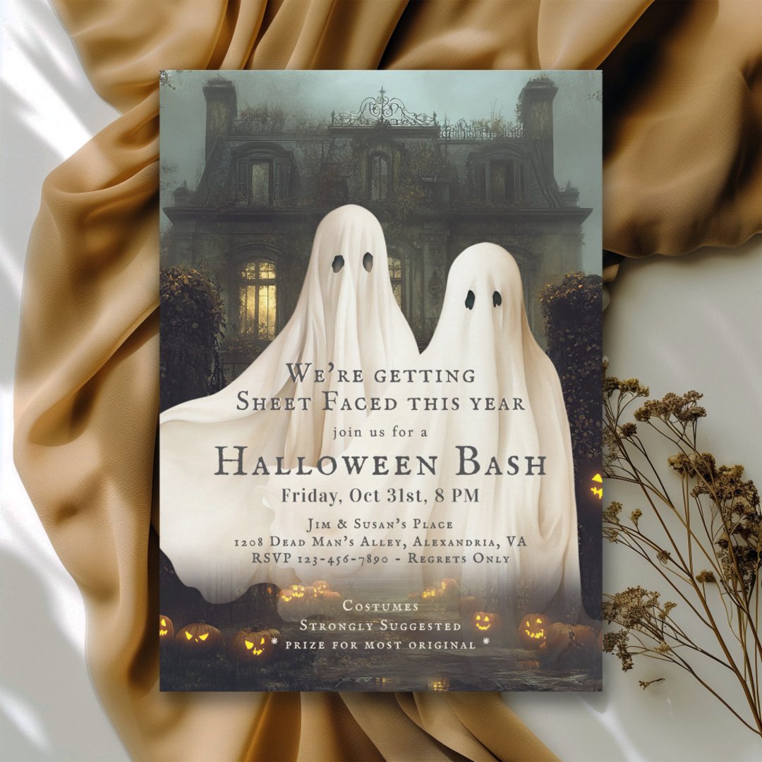 Funny Sheet Faced Ghosts Halloween Party Invitation