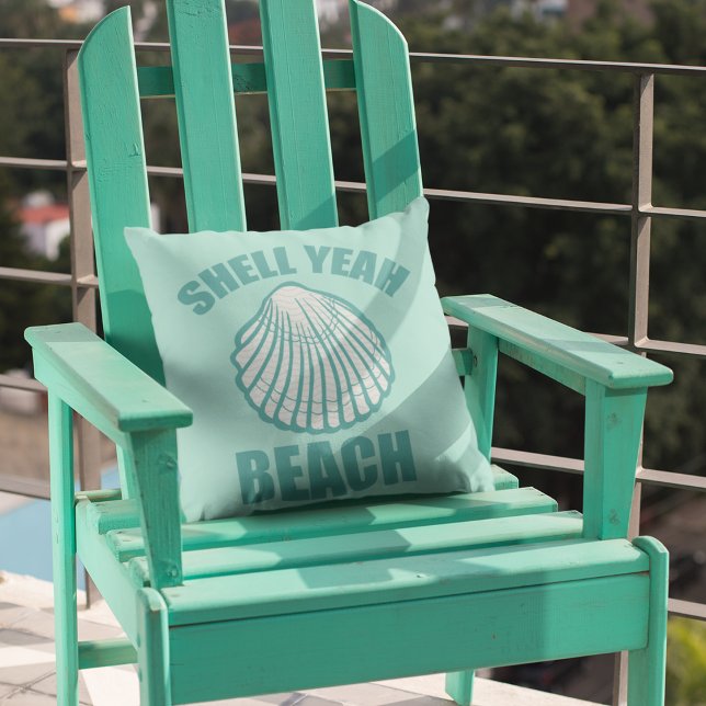 Funny Shell Yeah Beach Pun Cute Teal Throw Pillow (Creator Uploaded)