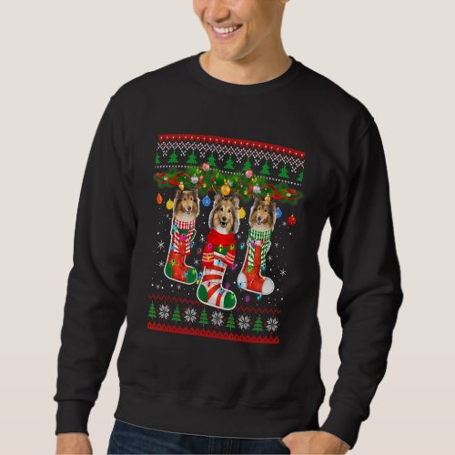 Funny Sheltie Dog Cute In Socks Ugly Christmas Dog Sweatshirt