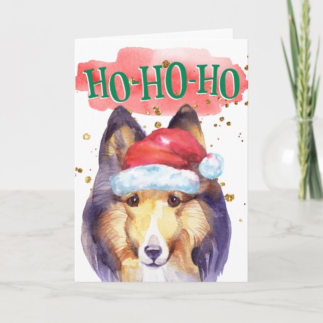Funny Sheltie dog Santa hat yappy howlidays Holiday Card (Front)
