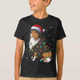 Funny Sheltie Dog Xmas Lighting Santa Hat Sheltie T-Shirt