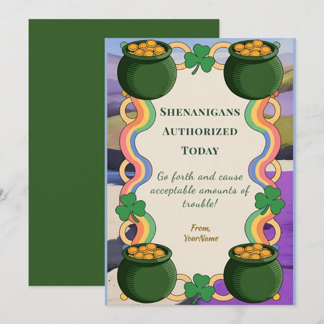Funny Shenanigans Pot Of Gold St. Patrick's Card (Front/Back)