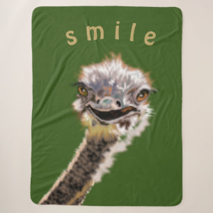 Funny Sherpa Blanket Happy Ostrich Smile