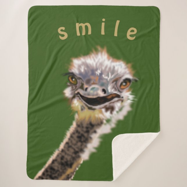Funny Sherpa Blanket Happy Ostrich Smile (Front)
