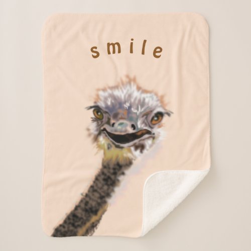 Funny Sherpa Blanket with Happy Ostrich _ Smile