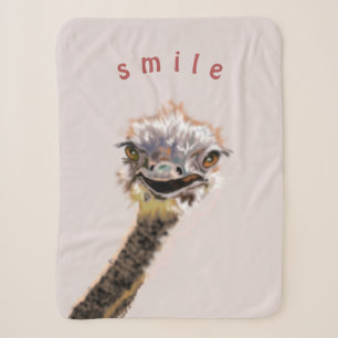 Funny Sherpa Blanket with Playful Happy Ostrich