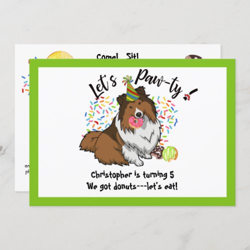 Funny Shetland Sheepdog Dog Donuts Birthday Party Invitation