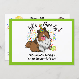 Funny Shetland Sheepdog Dog Donuts Birthday Party Invitation