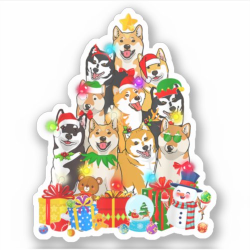 Funny Shiba Inu Christmas Tree Lights Puppy Dog Lo Sticker