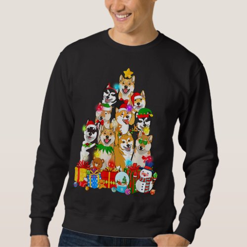Funny Shiba Inu Christmas Tree Lights Puppy Dog Lo Sweatshirt