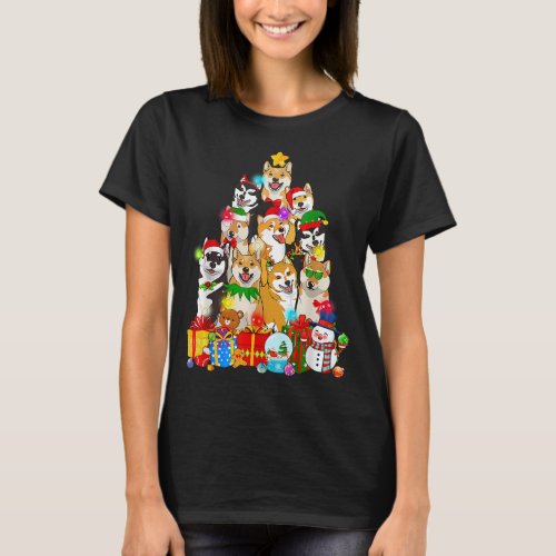 Funny Shiba Inu Christmas Tree Lights Puppy Dog Lo T_Shirt