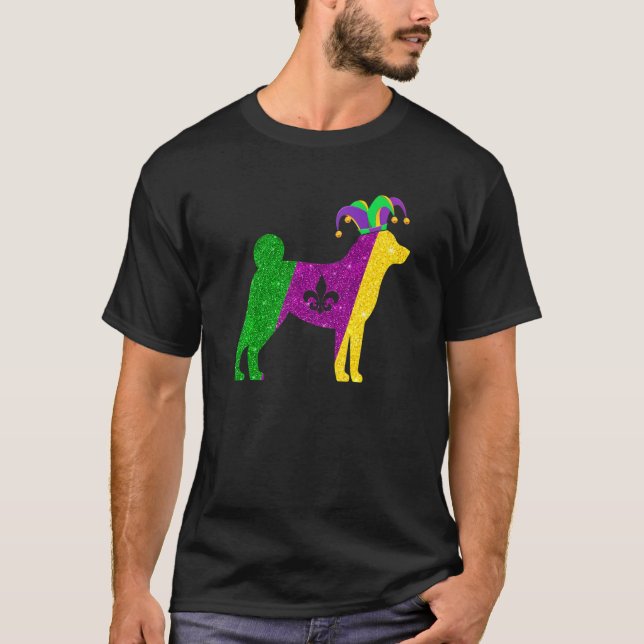 Funny Shiba Inu Dog Mardi Gras Party Mask Beads Do T-Shirt (Front)