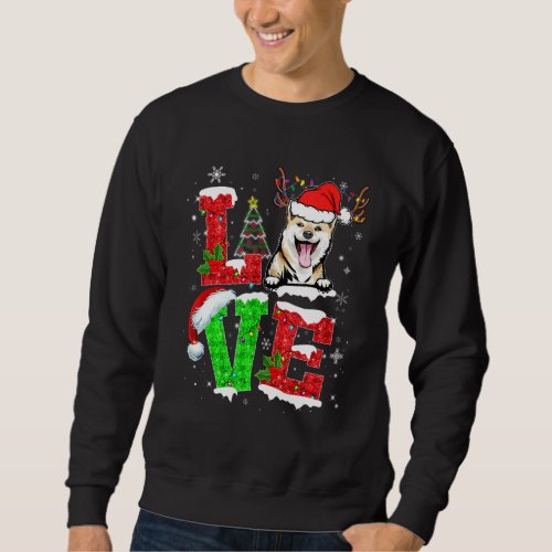Funny Shiba Inu Dog Tree Christmas Lights Xmas Paj Sweatshirt