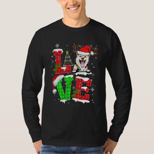 Funny Shiba Inu Dog Tree Christmas Lights Xmas Paj T_Shirt