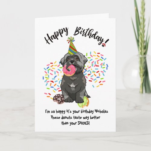 Funny Shih Tsu Pet Dog  Birthday Card Donuts