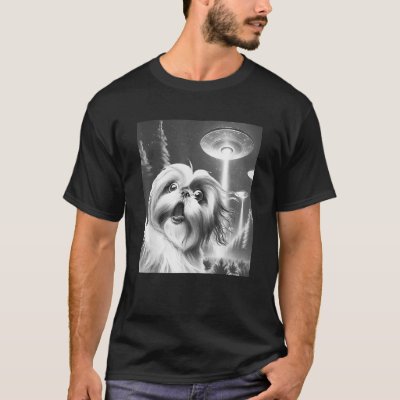 Funny Shih Tzu Alien UFO Taking a Selfie Dog Mom D T-Shirt