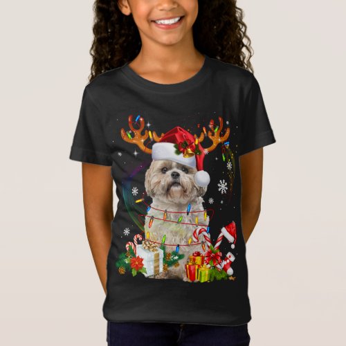 Funny Shih Tzu Christmas Reindeer Christmas Lights T_Shirt