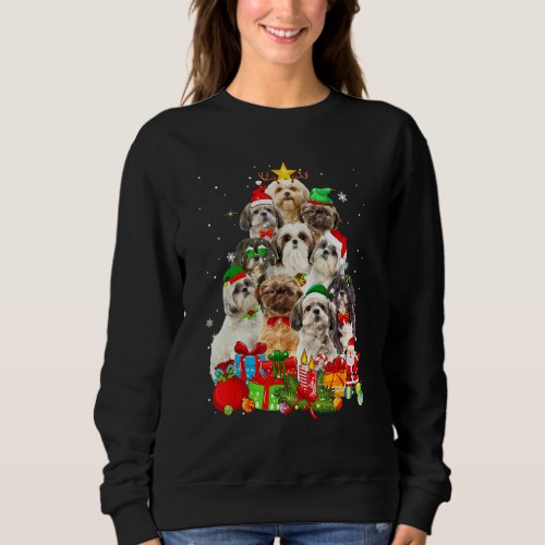 Funny Shih Tzu Christmas Tree Lights Puppy Dog Lov Sweatshirt