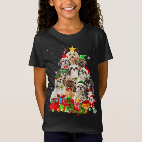 Funny Shih Tzu Christmas Tree Lights Puppy Dog Lov T_Shirt