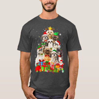 Funny Shih Tzu Christmas Tree Lights Puppy Dog T-Shirt