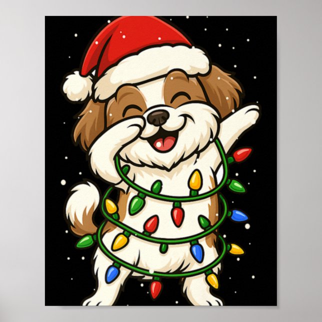Funny Shih Tzu Dabbing Christmas Lights Xmas Mom D Poster (Front)