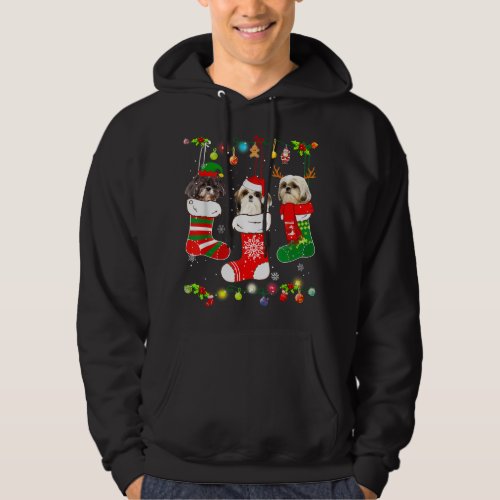 Funny Shih Tzu Dog Christmas Lights Puppy Dog Love Hoodie