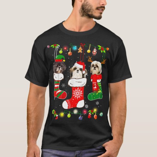 Funny Shih Tzu Dog Christmas Lights Puppy Dog Love T_Shirt