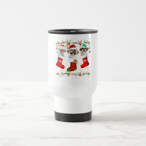 Funny Shih Tzu Dog Christmas Lights  Puppy Gifts Travel Mug