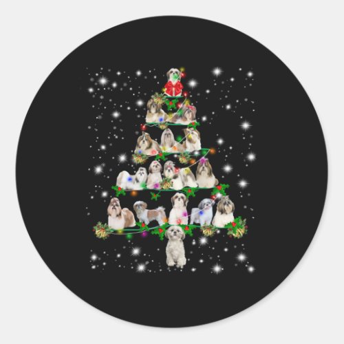 Funny Shih Tzu Dog Christmas Tree Ornaments Decor Classic Round Sticker