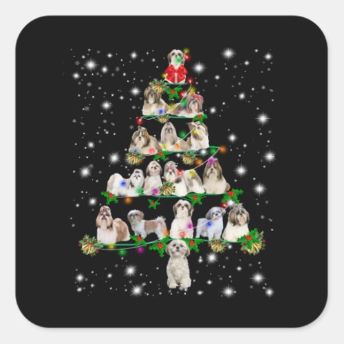 Funny Shih Tzu Dog Christmas Tree Ornaments Decor Square Sticker