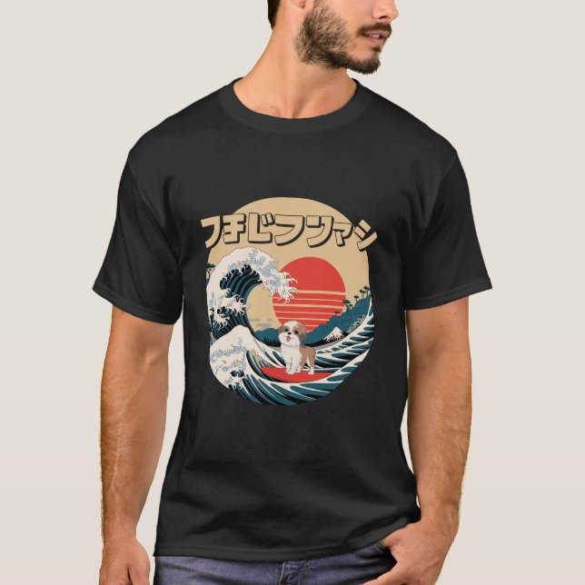 Funny Shih Tzu Dog Japanese Kanagawa Wave T-Shirt (Front)