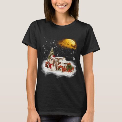 Funny Shih Tzu Dog Snow Red Truck Christmas Xmas T T_Shirt