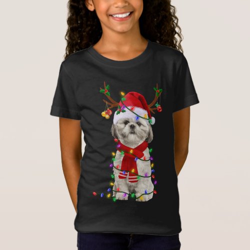 Funny Shih Tzu Dog Tree Christmas Lights Xmas Paja T_Shirt