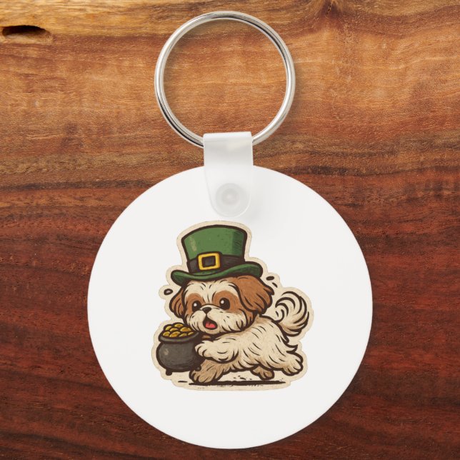 Funny Shih Tzu St.Patrick's Day Keychain (Front)