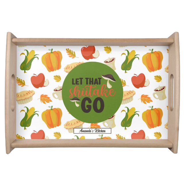 Funny Shiitake Mushroom Thanksgiving Food Pattern Serving Tray (Front)
