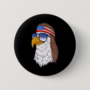 Funny Shirt American Bald Eagle Mullet 4th Of July Button