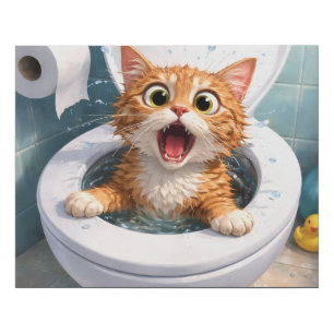 Funny Shocked cat in the toilet bowl Faux Canvas Print
