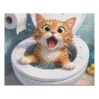 Funny Shocked cat in the toilet bowl Faux Canvas Print