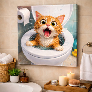 Funny Shocked cat in the toilet bowl Faux Canvas Print