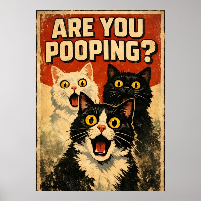 Funny Shocked Cats Poster | Bathroom Humor (Front)