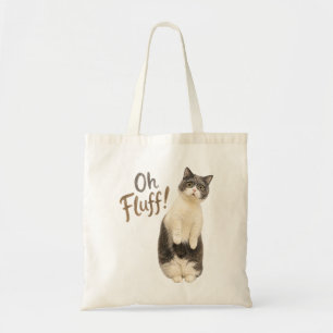 Funny Shocked Gray and White Cat Design Tote Bag