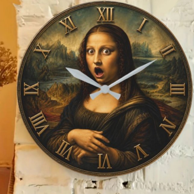 Funny Shocked Mona Lisa Large Clock (Creator Uploaded)