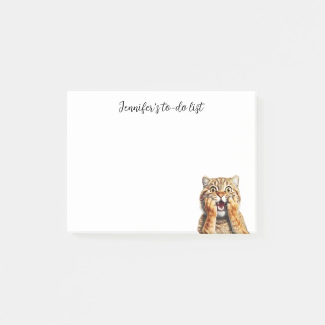 FUNNY SHOCKED  RED TABBY CAT WITH NAME POST-IT NOTES (Front)