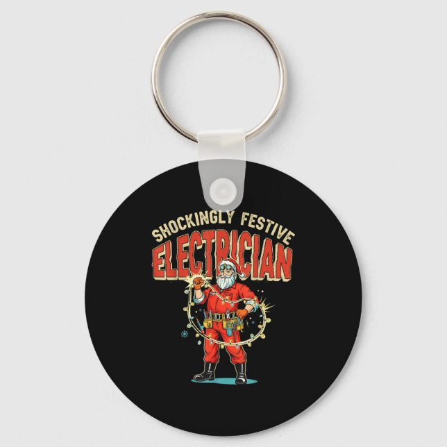 Funny Shockingly Festive Electrician Vintage Chris Keychain (Front)