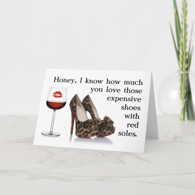FUNNY SHOE AND RED WINE BIRTHDAY CARD (Front)
