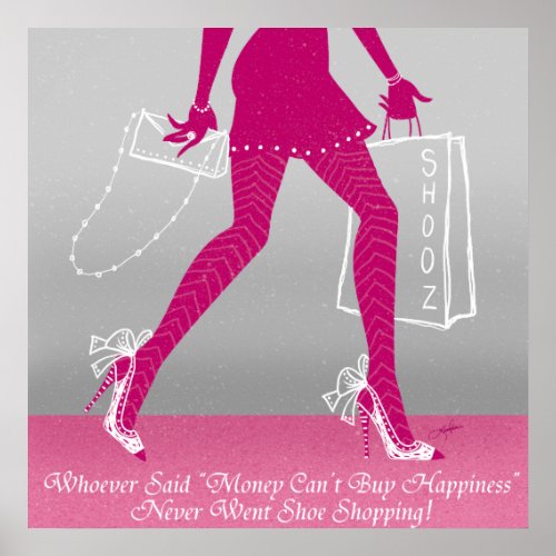 Funny Shoe Shopping Quote Pink Poster