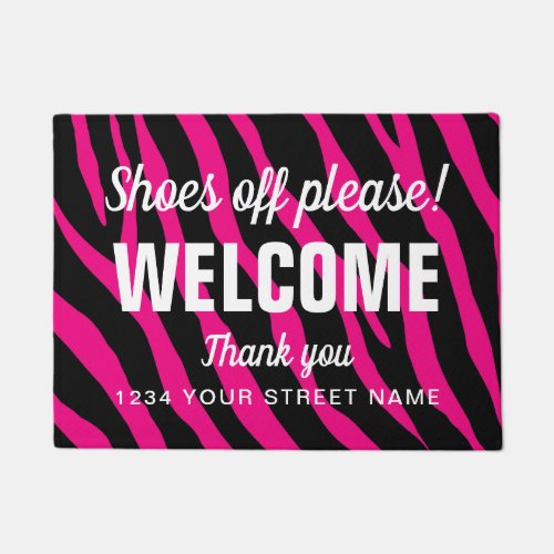 Funny shoes off sign custom zebra print welcome doormat